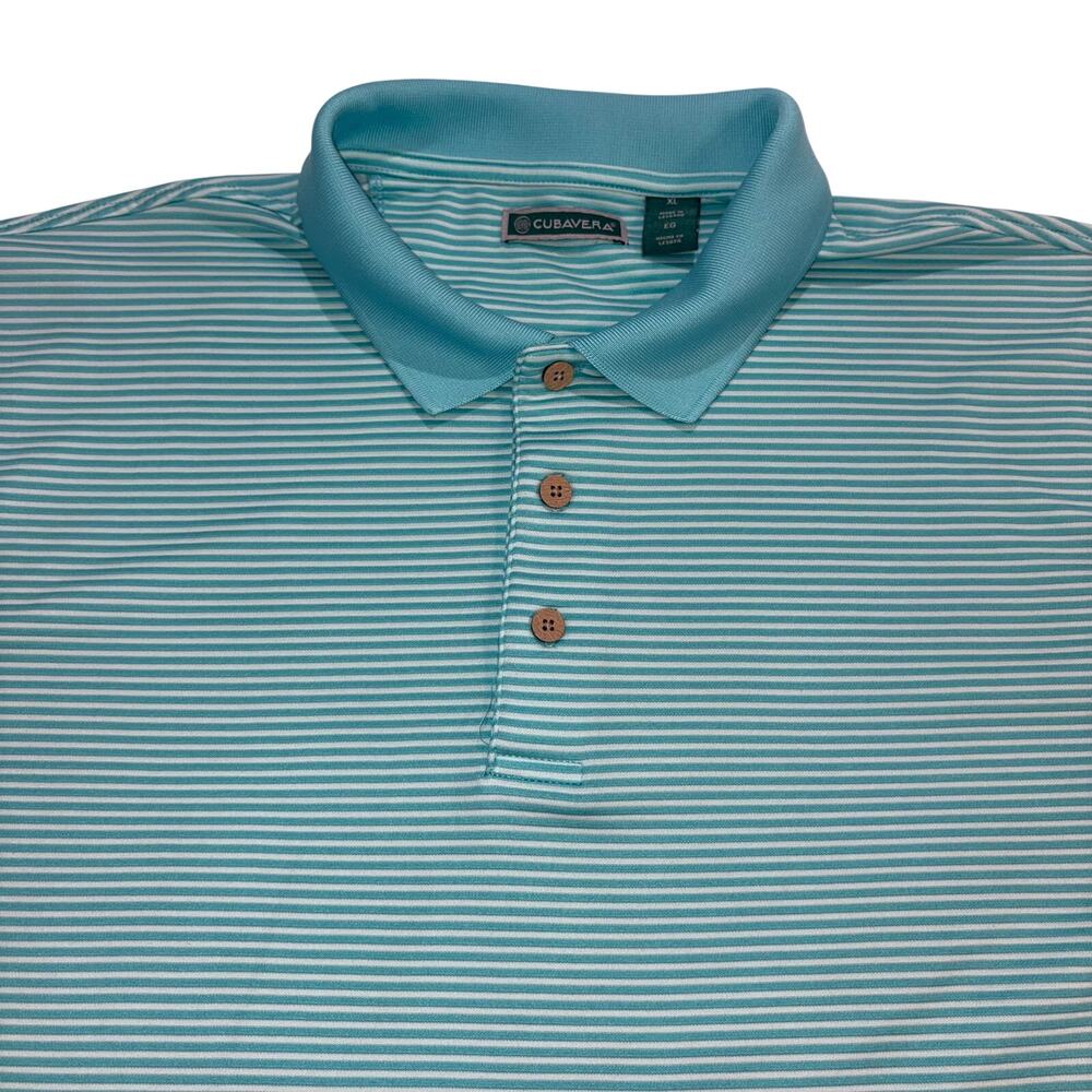 Cubavera Men's XL Performance Polo Golf Aqua Striped Shirt